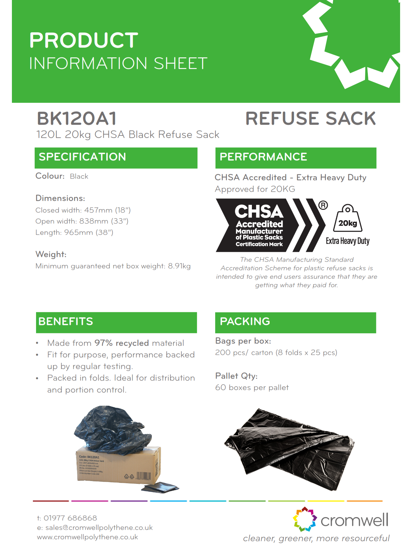 120L 20kg CHSA Black Refuse Sack
