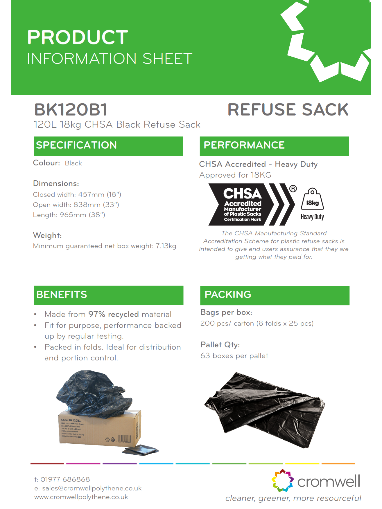 120L 18kg CHSA Black Refuse Sack