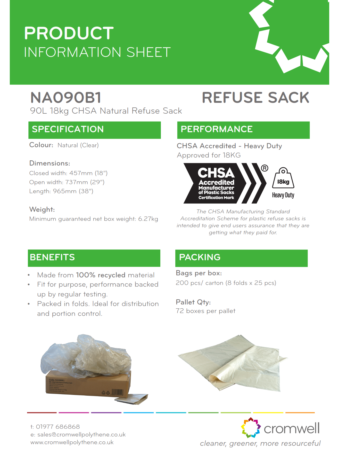 90L 18kg CHSA Natural Refuse Sack
