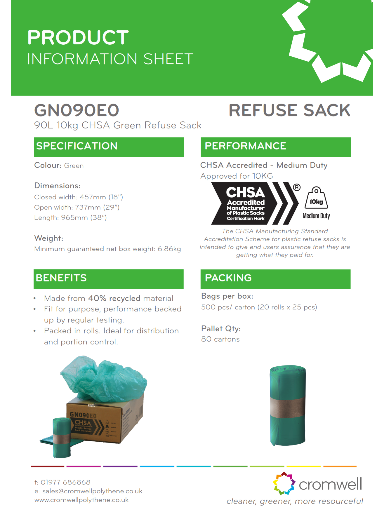 90L 10kg CHSA Green Refuse Sack (500)