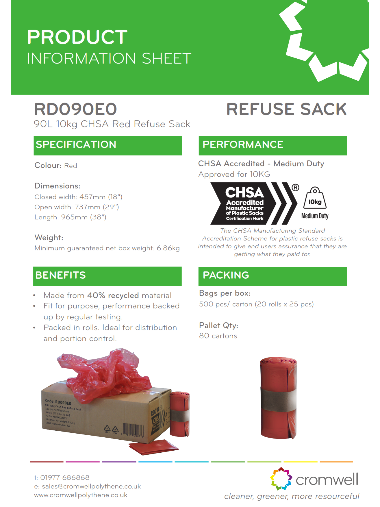 90L 10kg CHSA Red Refuse Sack (500)