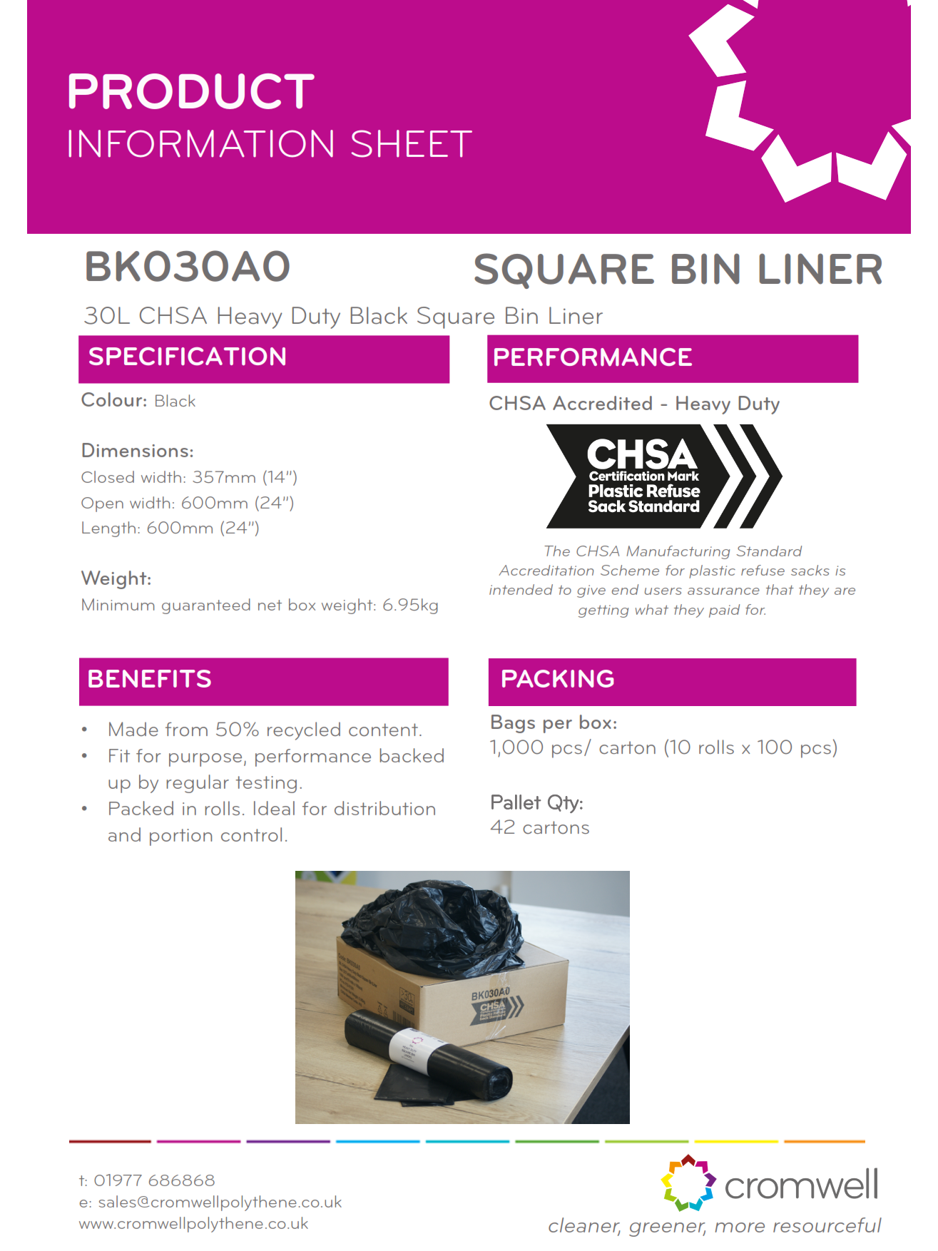 Black Office Bin Liners 30L (1000) HD
