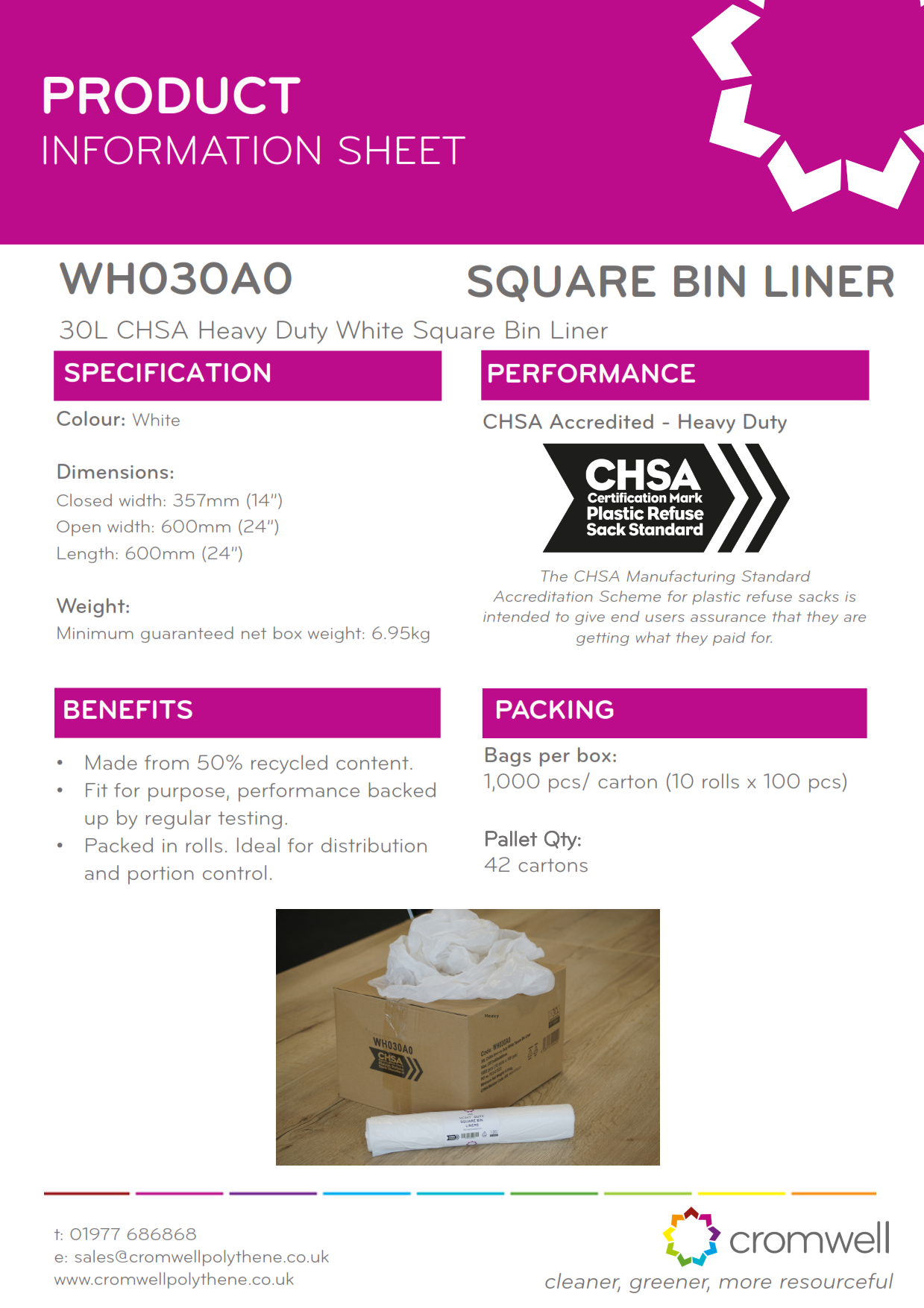 White Office Bin Liners 30L (1000) HD