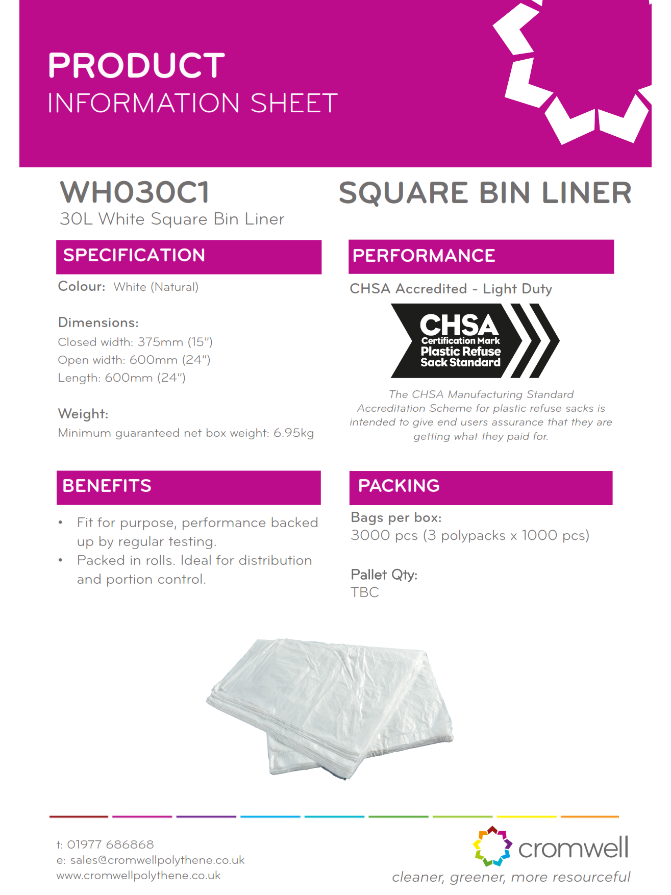White Office Bin Liners 30L (3000)