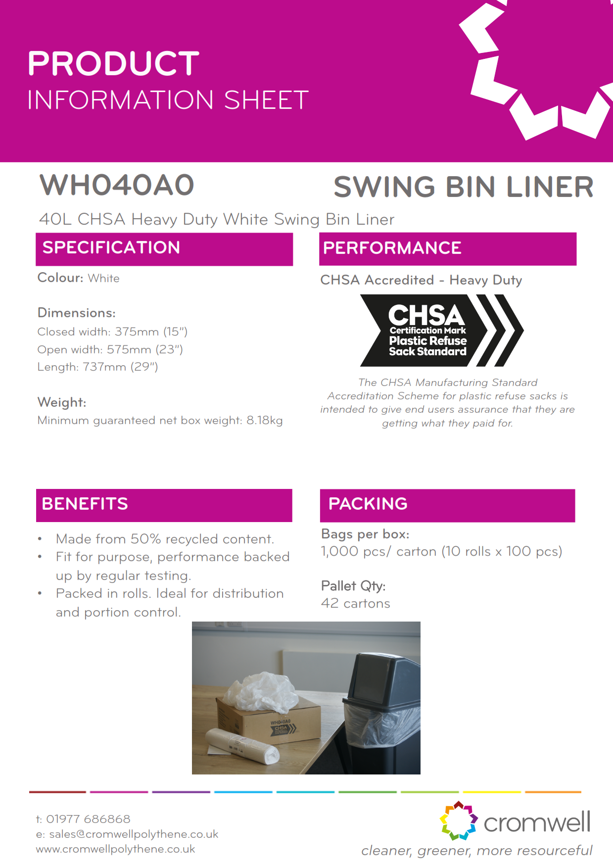 White Swing Bin Liners 40L (1000) HD