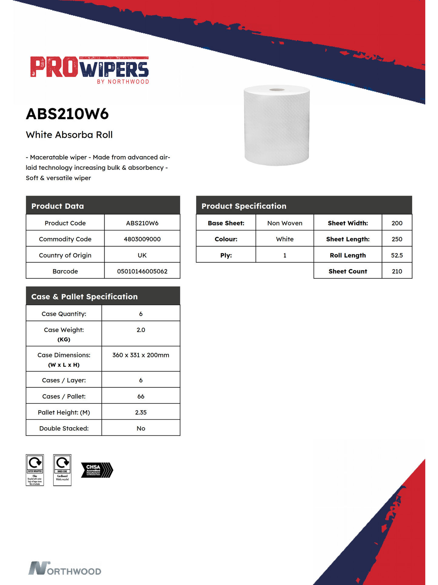 White Absorba Roll x 6 Rolls