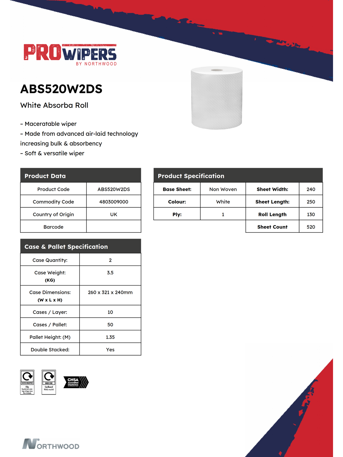 White Absorba Roll x 2 Rolls