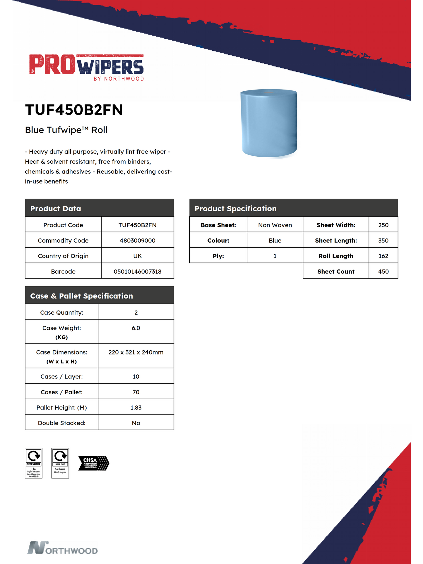 Blue Tufwipe Non Woven x 2 Rolls
