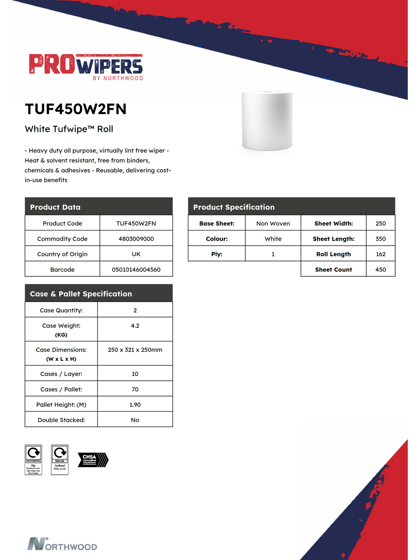 White Tufwipe Non Woven x 2 Rolls